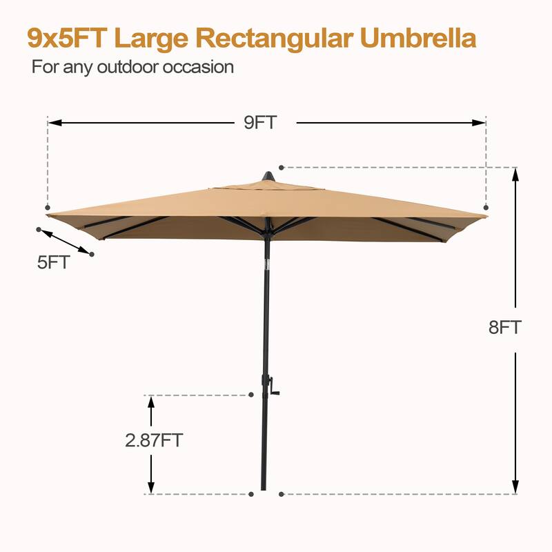 Pellebant 9 x 5 FT Patio Market Umbrella, Base Not Included