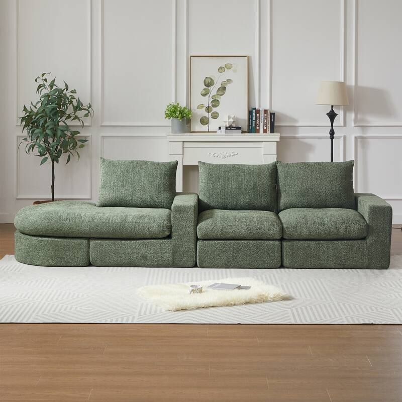Curved Sectional Sofa with L-Shape Chaise, Chenille Upholstered Boneless Cloud Sofa, Modular 4 Seat Corner Sofa with Cushions