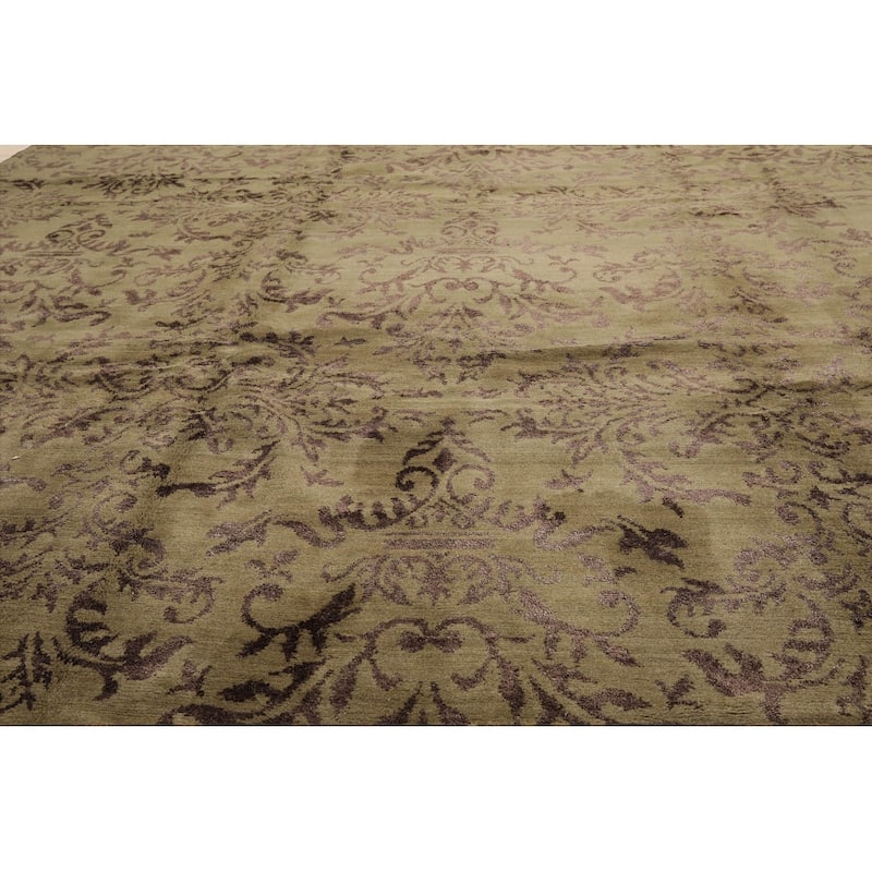 Hand Knotted Damask Moss Tibetan 100% Wool Modern Oriental Area Rug - 9' x 12'