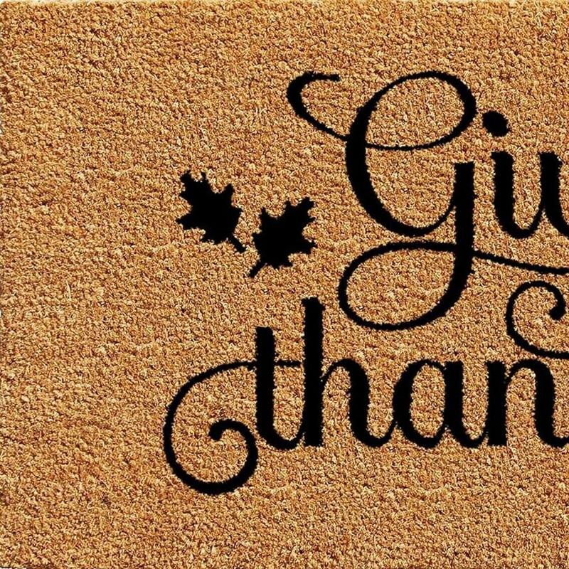 HomeRoots 24" X 36" Natural And Brown Thanksgiving Give Thanks Outdoor Coir Door Mat - 24.00' X '36.00
