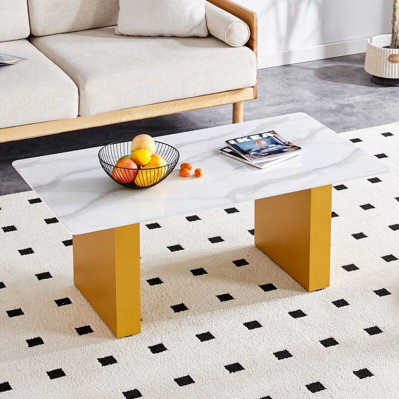 43.3" Length Tempered Glass Coffee Table with MDF Legs - Gold