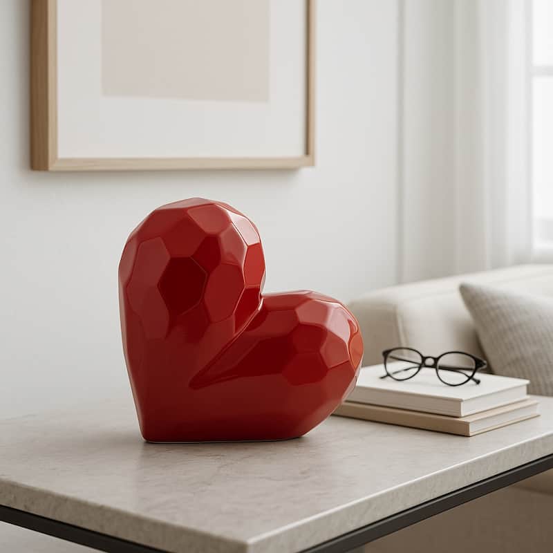 Modern Geometric Heart Sculpture - Ceramic Decorative Object