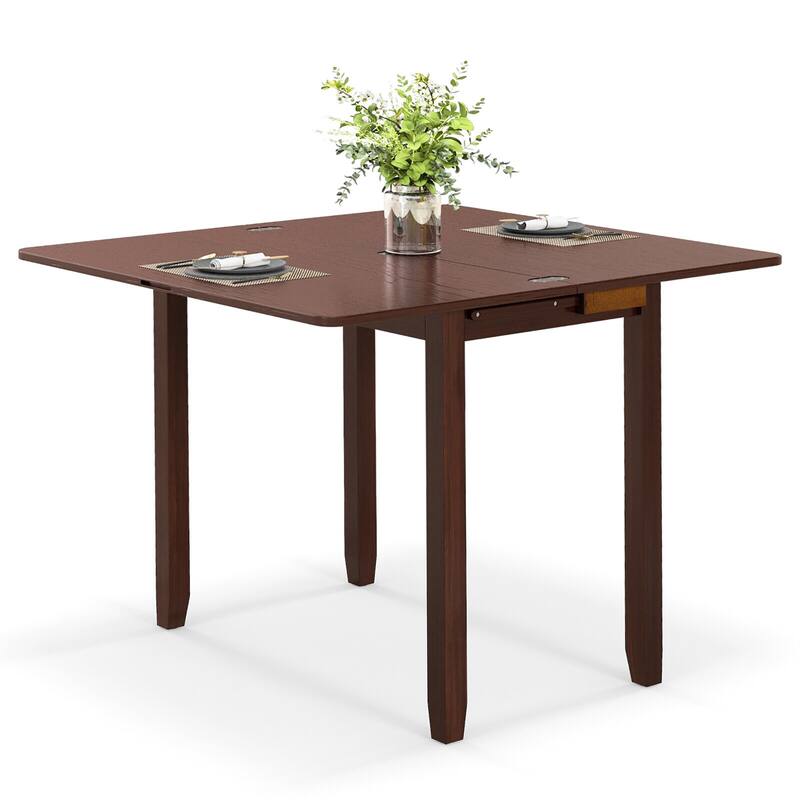 Gymax Folding Dining Table for 4 People w/ Hidden Storage Rubber Wood - Brown