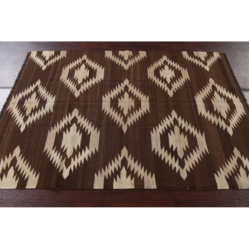 Geometric Tribal Natural Dye Kilim Oriental Wool Area Rug Hand-woven - 4'8" x 6'8"