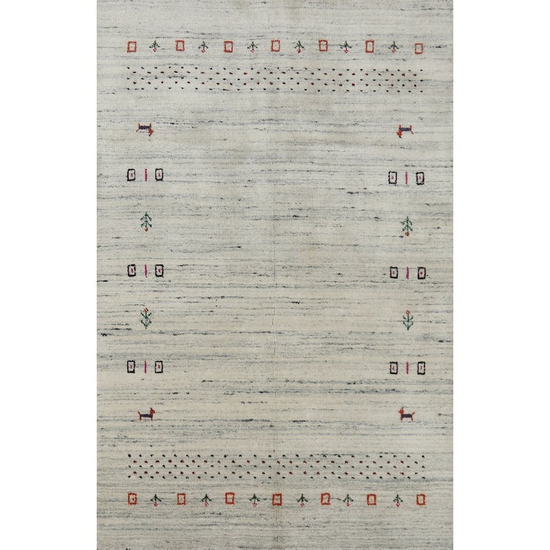 Tribal Gabbeh Indian Rug Handmade Beige Wool Carpet - 4'0" x 5'9"
