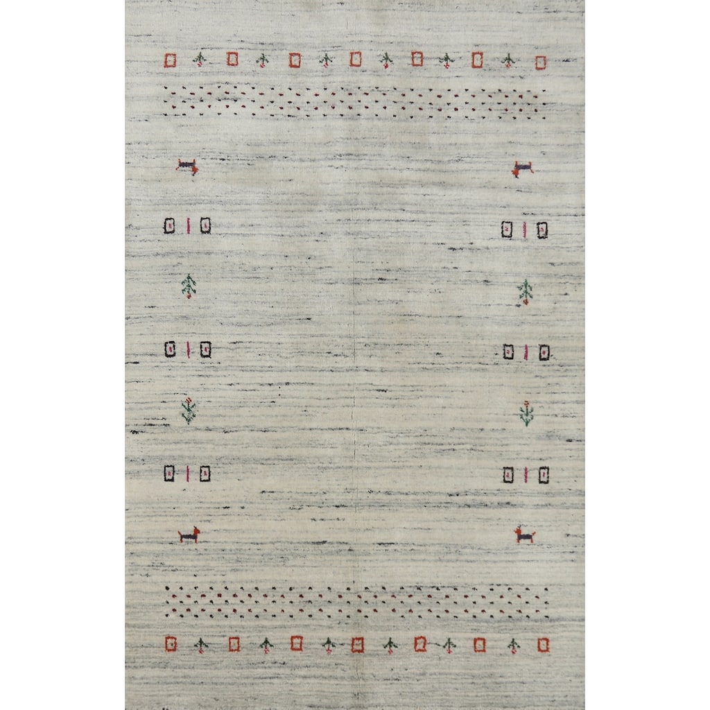 Tribal Gabbeh Indian Rug Handmade Beige Wool Carpet - 4'0" x 5'9"