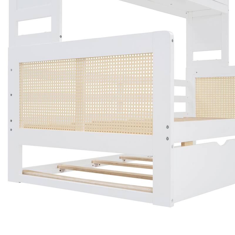 Twin Size Wooden Daybed with Twin Size Trundle, All-in-One Cabinet and Shelf, Modern Sofa Bed Frame w/ Wood Slat Support