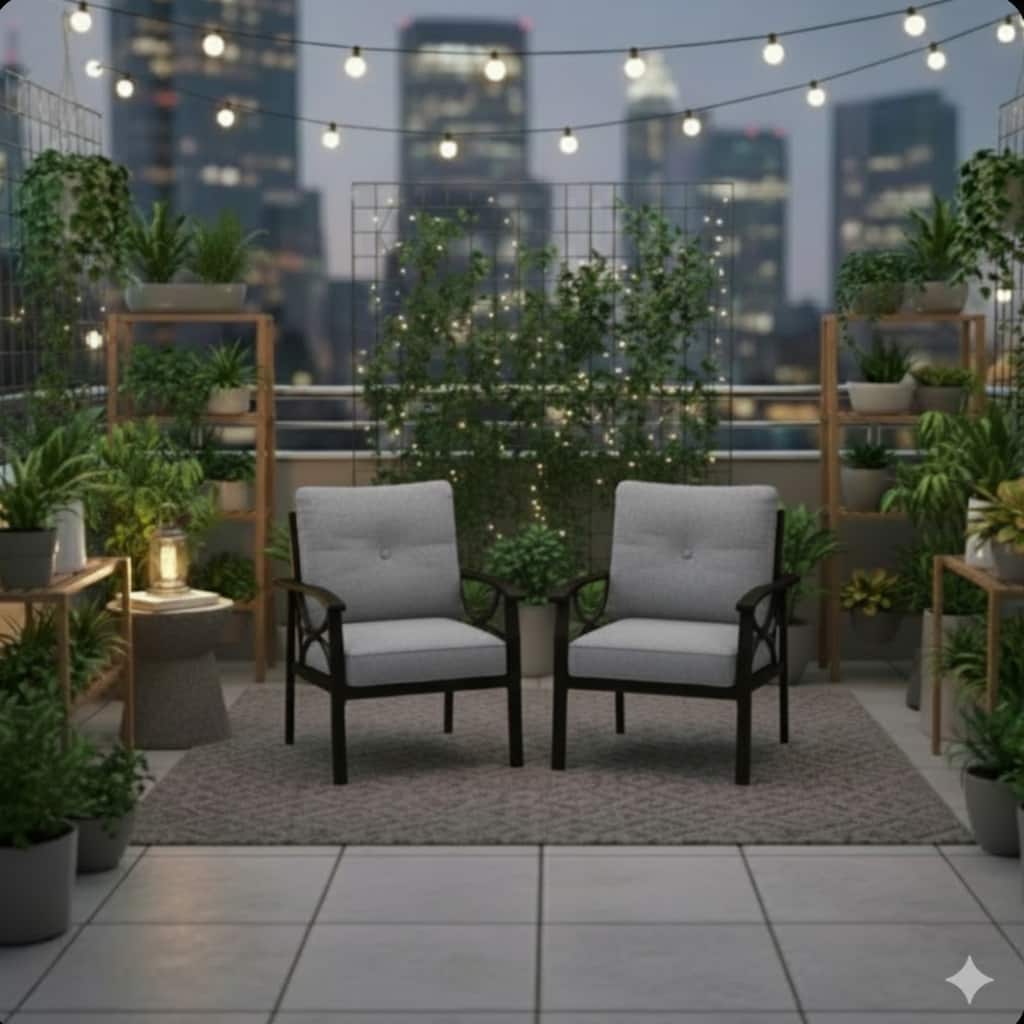 Rossetta Elegant Modern Simple Design Patio Metal Armchairs with Thick Foam Cushions, Set of 2