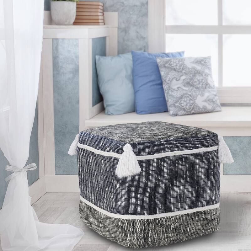 HomeRoots 16" Blue Polyester Ottoman