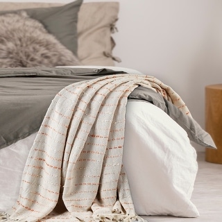 Peach Shimmer Stripe Woven Throw Blanket with Fringe - Bed Bath ...