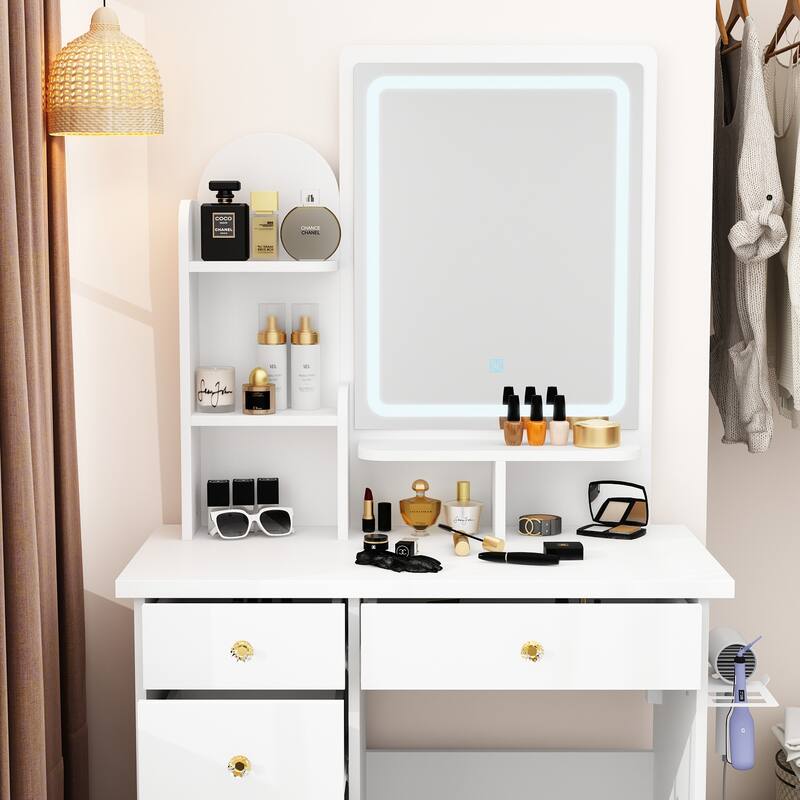 Vanity Desk with Lights,Makeup Vanity w/Power Strip,Dressing Table Set