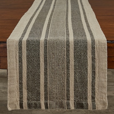Split P Brown Washed Linen Stripe Table Runner 60''L - 14" x 60"