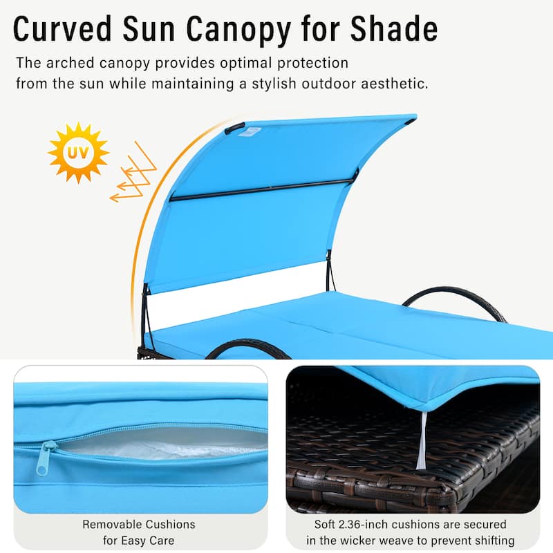 Outdoor Steel Frame Sun Lounger with Adjustable Backrest,Patio Double Sunbed
