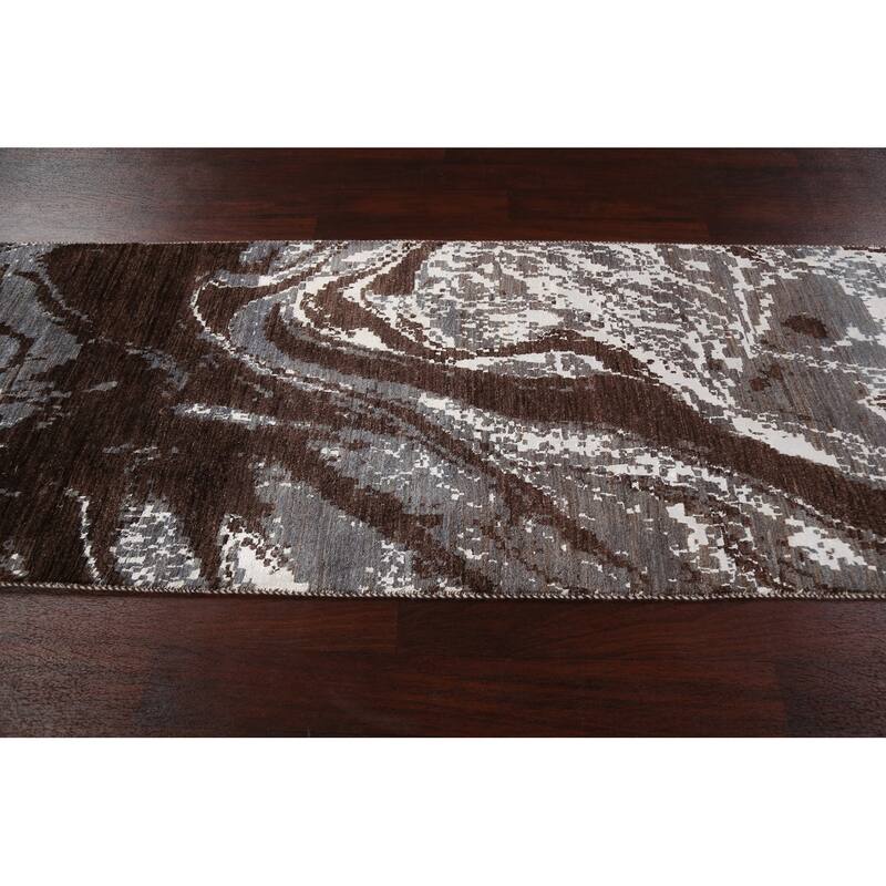 Wool/ Silk Modern Vegetable Dye Abstract Oriental Runner Rug Handmade - 3'0" x 12'3"