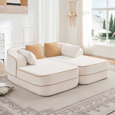 GDF Studio - Greenbrier 77.2" Modern Teddy Upholstered Boneless Sleeper Sofa with Double Chaises, and Contrast Color Design