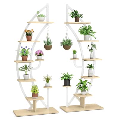 Gymax 2PCS 6 Tier Curved Stand 9 Potted Metal Plant Stand Holder