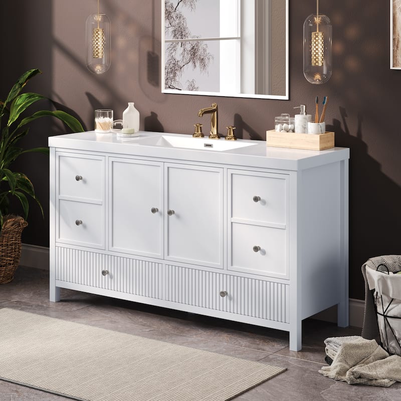 Christopher Knight Home - Modern 60-Inch Bathroom Vanity with Separate Sink and Soft-Close Storage - White
