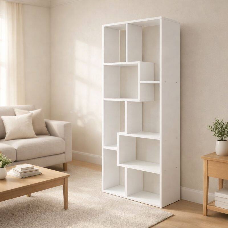 Asymmetrical Display Shelf & Bookcase, 5-Tier, Black