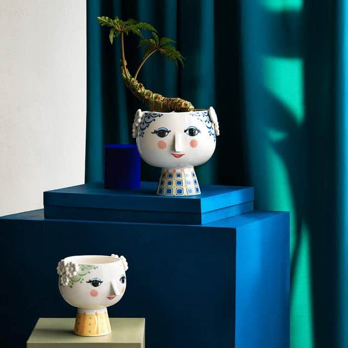 Bjørn Wiinblad Eva Flowerpot On Base, Blue, H: 8.3"