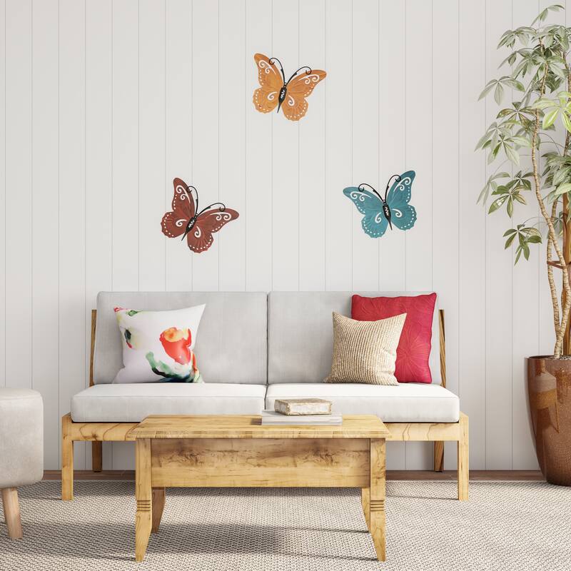Lavish Home 3-Piece Butterfly Metal Wall Art Set
