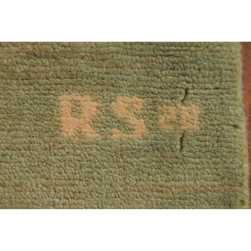 Gold & Green Modern Gabbeh Oriental Rug Hand-Knotted Wool Carpet - 2'8" x 4'0"