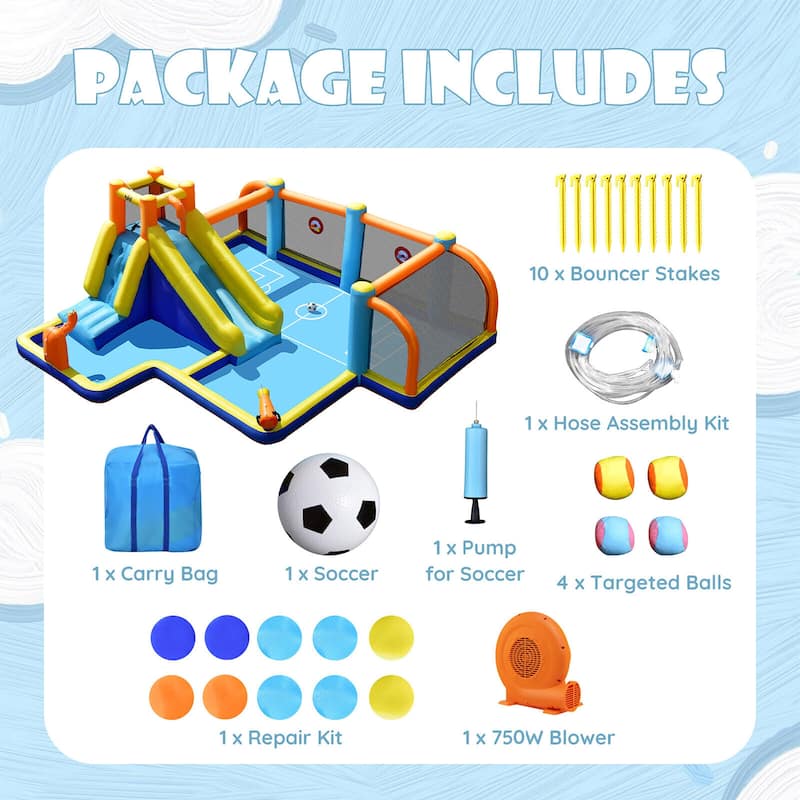 Gymax Giant Soccer-Themed Inflatable Water Slide Bouncer Splash Pool