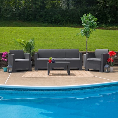 Faux Rattan Chair with All-Weather Cushion