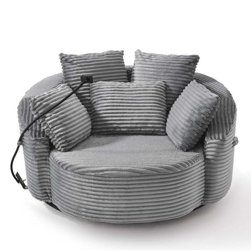 GDFStudio - 360° Swivel 55.9" Corduroy Upholstered Barrel Accent Chair