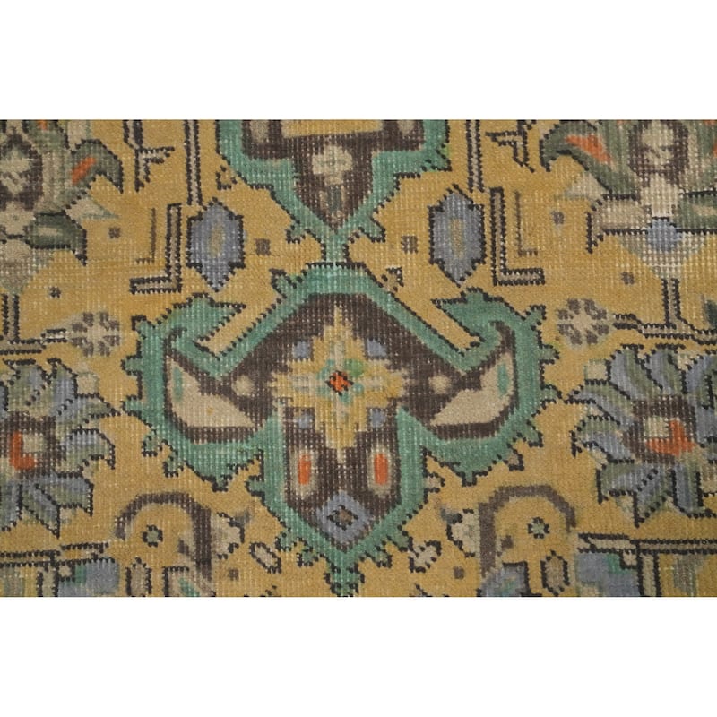 Hand Knotted Oriental 100% Wool Carpet Traditional Floral Yellow & Gold Tabriz Area Rug - 9' 4'' X 6' 5''