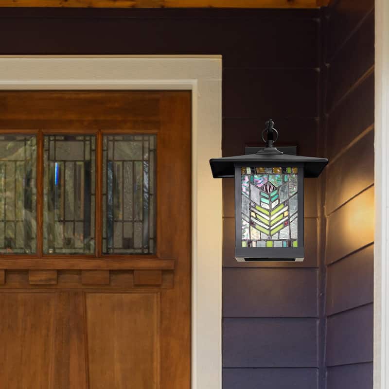 River of Goods Multicolor Stained Glass Black 1-Light Outdoor Lantern Wall Sconce - 10.75" x 9" x 11.75"