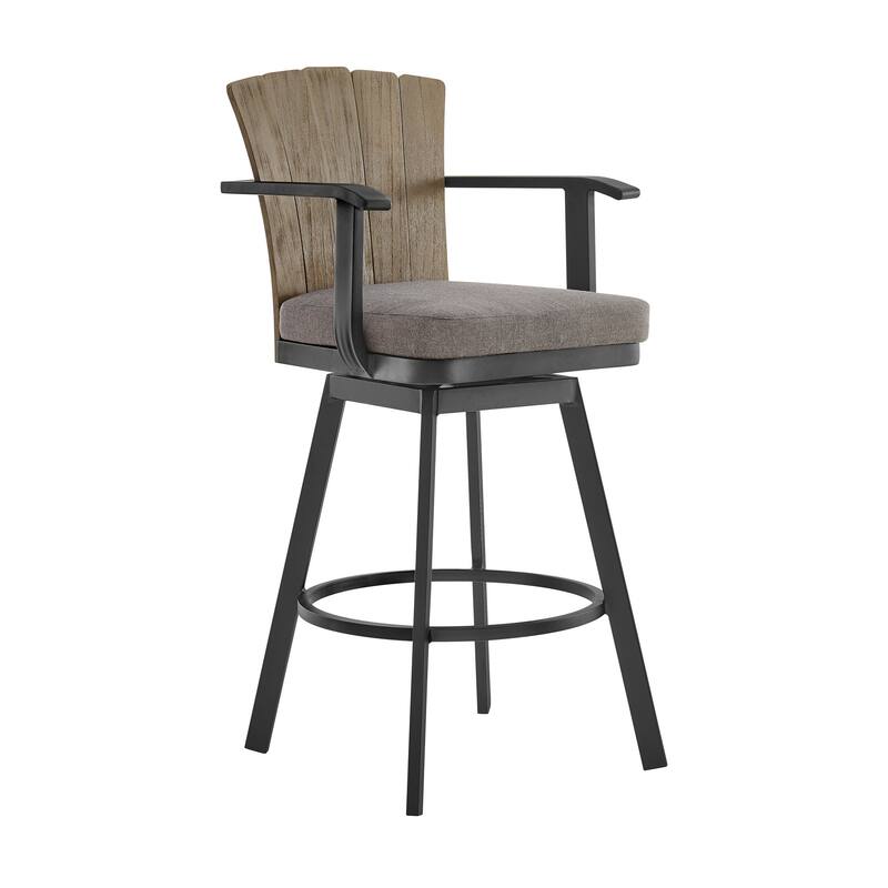 HomeRoots 40" Charcoal Metal Swivel Outdoor Counter Height Bar chair with Footrest
