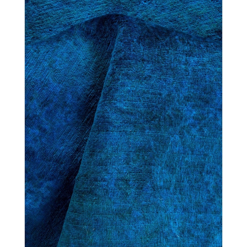 Overton Hand Knotted Wool Vintage Inspired Modern Contemporary Overdyed Blue Area Rug - 3' 2" x 5' 1"