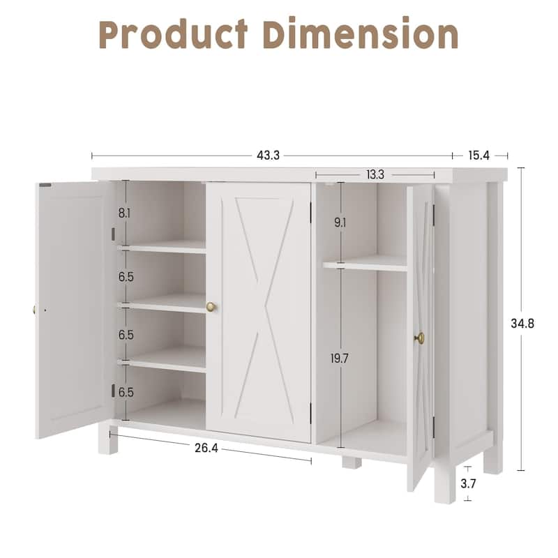 Farmhouse Shoe Cabinet with 3 Barn Doors - 4-Tier Entryway Shoe Storage