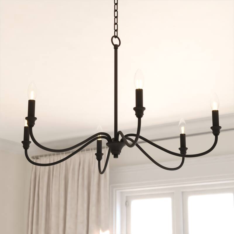 Annabelle 6 Light Farmhouse Candelabra Chandelier - Matte Black - 30-in W x 18.75-in H x 30-in D