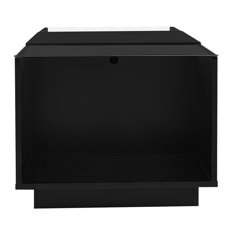 LED Coffee Table with 2 Drawers, Rectangle High Gloss Center Table, Modern Glass Tabletop Storage Table for Living Room