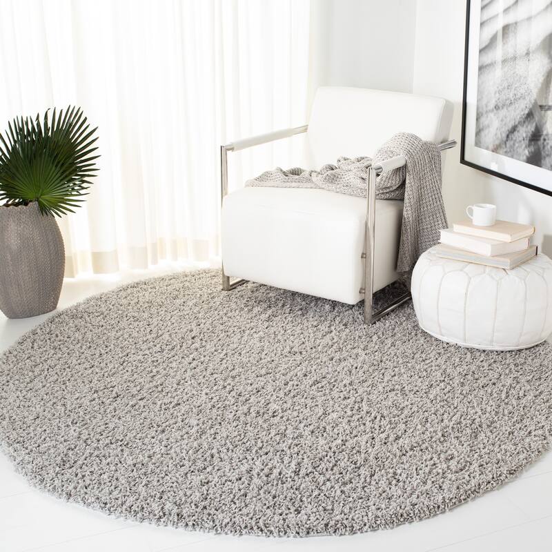 SAFAVIEH Athens Shag Ilaha 1.5-inch Thick Rug - 6'7" x 6'7" Round - Silver