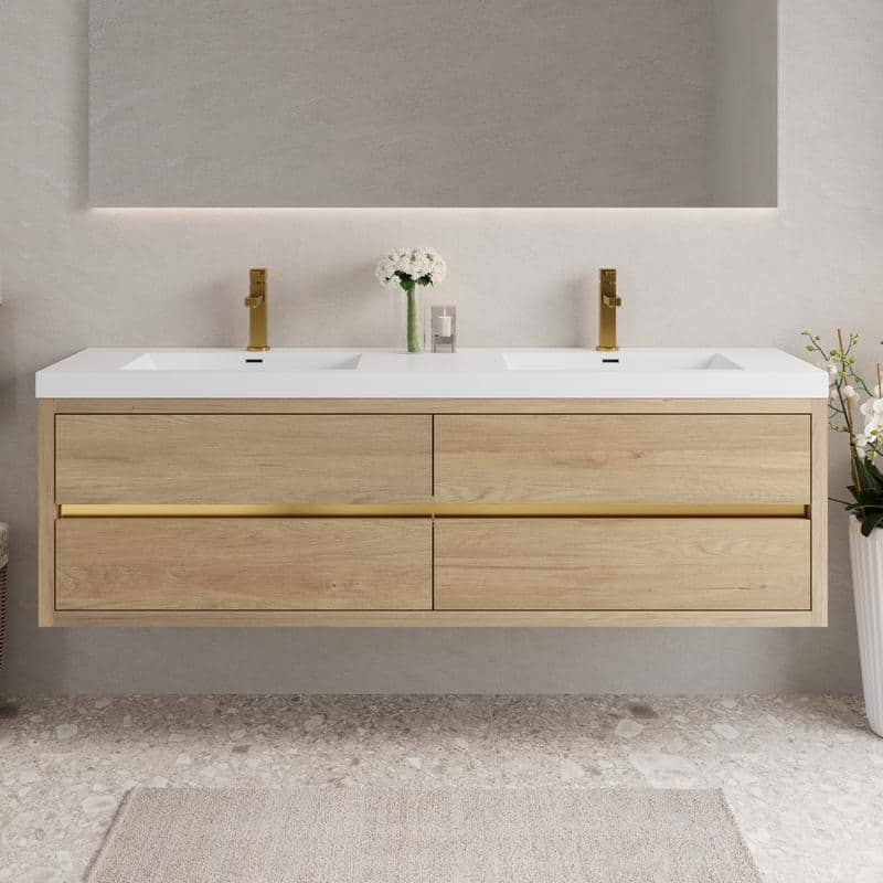 ABRUZZO 72" Floating Bathroom Vanity Double Sink with Stone Resin Top Four Soft Close Drawers