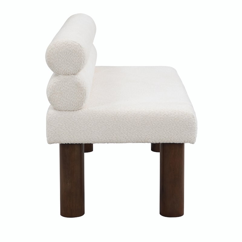 Boucle Fabric Dining Bench - Rubber Wood Legs