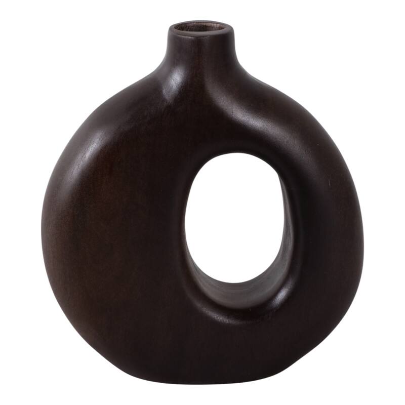 Mango Wood Modern Vase with Round Cutout Silhouette Minimalist Design