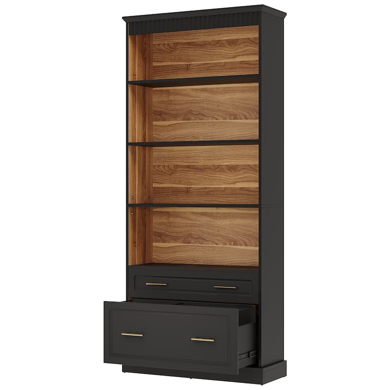 72.8" Tall File Cabinet Bookshelf with 2 Drawers