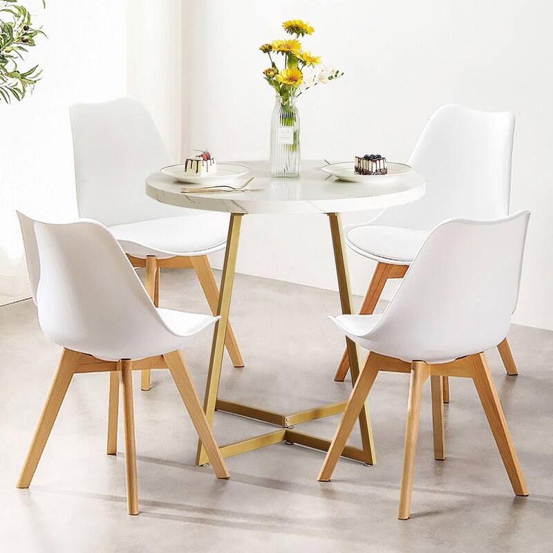 VECELO Round Dining Table, Metal Frame Dining Chairs, Modern Dining Table and Chairs Set for 2-4 People, 3 Options