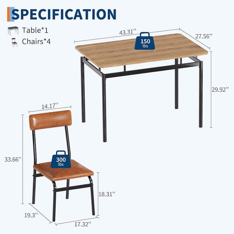 Kitchen Dining Table Set for 4 with Chairs for Kitchen Room and Small Spaces