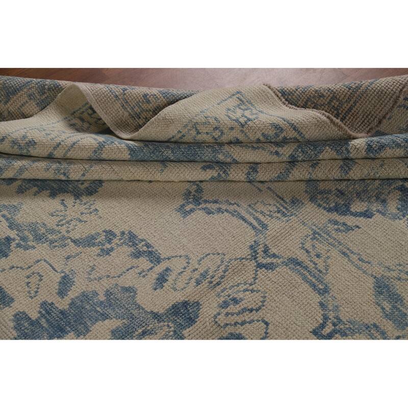 Hand Knotted Oriental 100% Wool Carpet Transitional All-Over Beige & Ivories Oushak Area Rug - 11' 11'' X 9' 3''