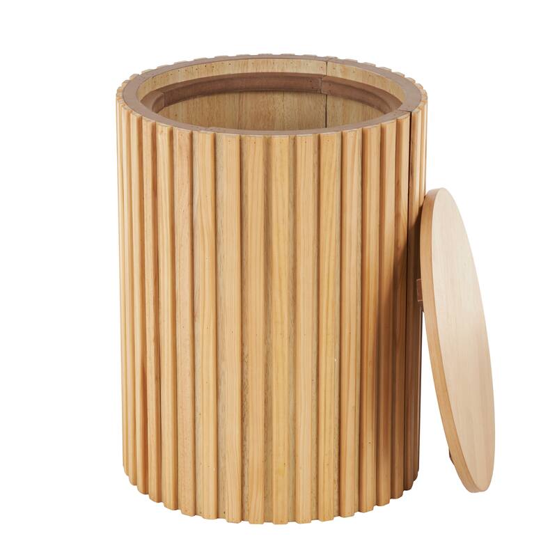 Wood Handmade Ribbed Storage Accent Table with Slatted Base - Brown or Black - Roche River Decor