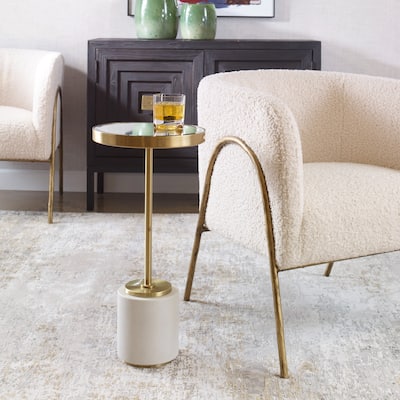 Round Beveled Glass Top Drink Table - 24.75" - White and Brass