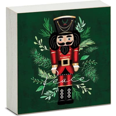 Nutcracker Artistic Freestanding Solid Wood Block Sign Made in the USA 3.75” Square Decorative Accent for Home or Office - Multi
