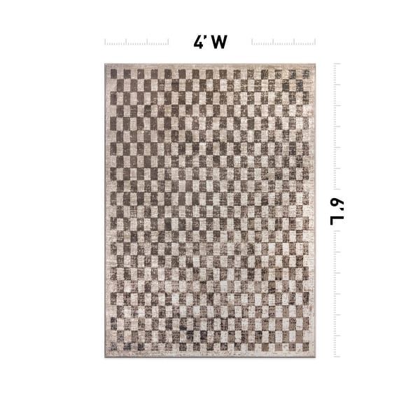 dimension image slide 1 of 14, Contemporary Checkered Area Rug