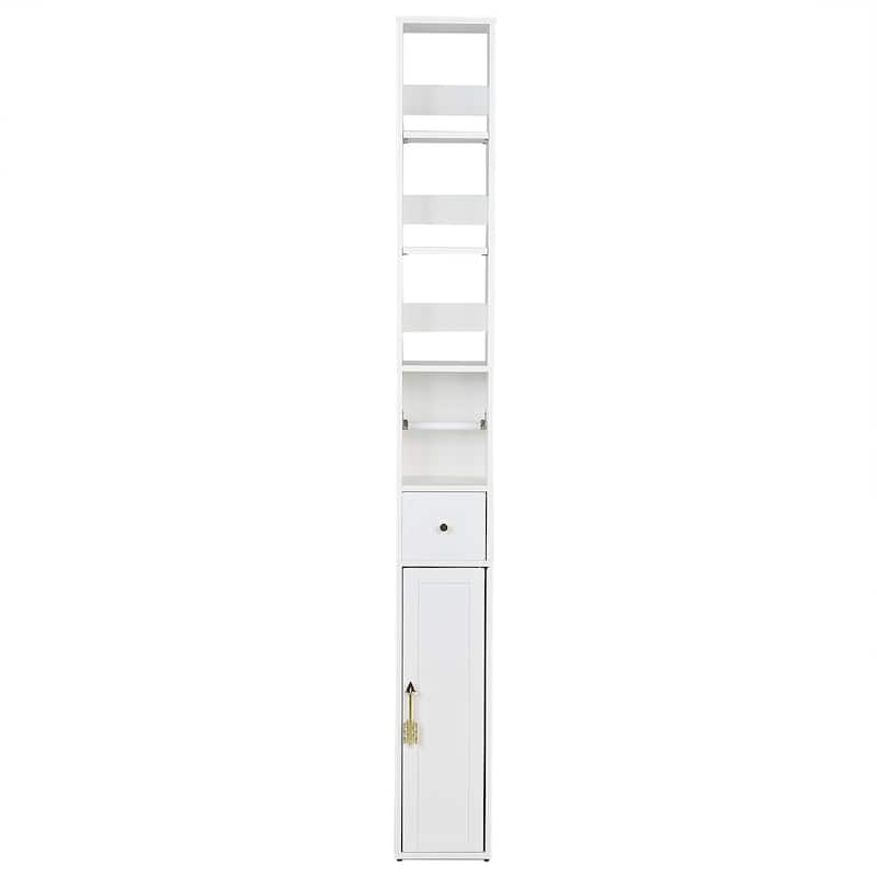 VECELO Tall Bathroom Storage Cabinet, Freestanding Linen Tower with 4-Tier Shelf, 1 Drawer and 1 Cupboards