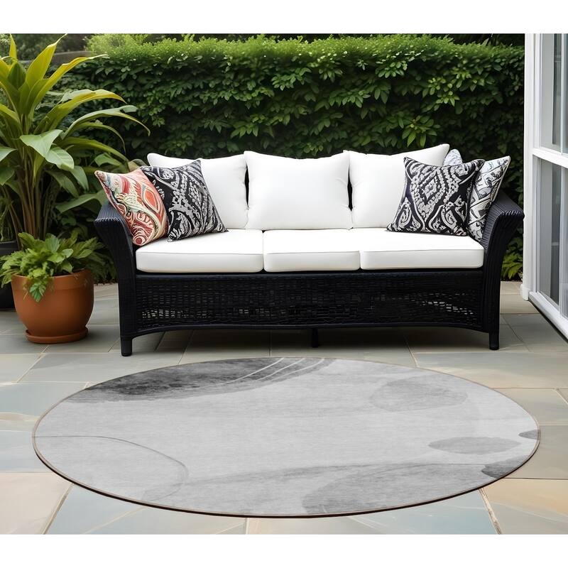 Bera Modern Art-Inspired Weather Resistant Blended Style Outdoor Rug - 8' Round - Multi