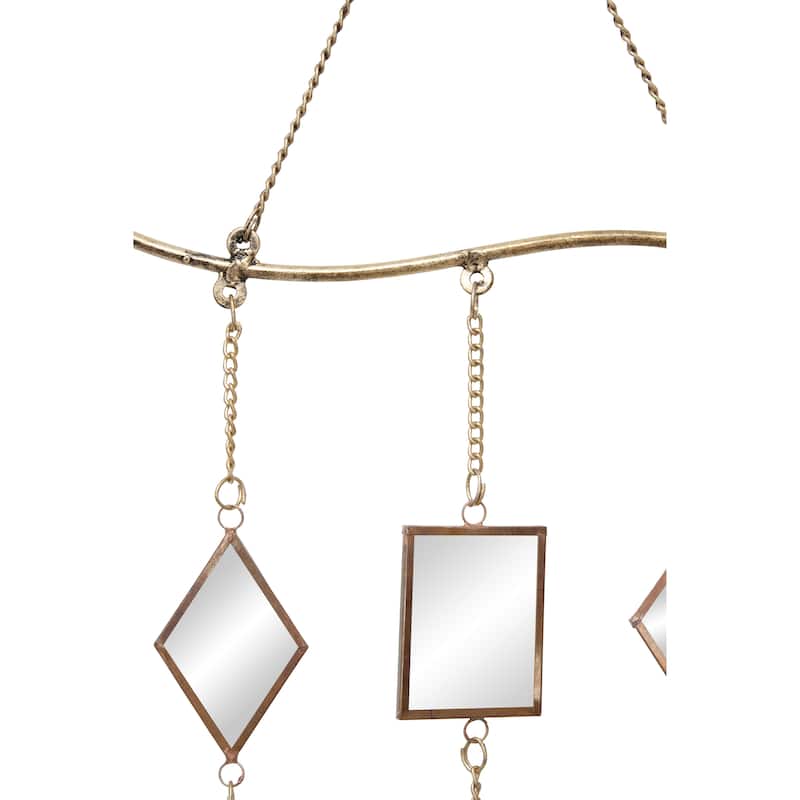 Metal Geometric Windchime with Glass Mirrors and Bells - Brown - Roche River Decor